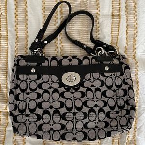 Grey and Black Coach Bag with Wallet and Makeup Bag